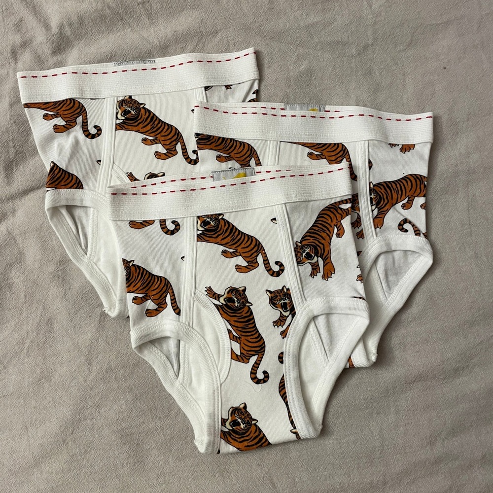Vintage Tiger Briefs Boys 6-8 White Tiger All Over Print 3 Pack Made in USA NEW